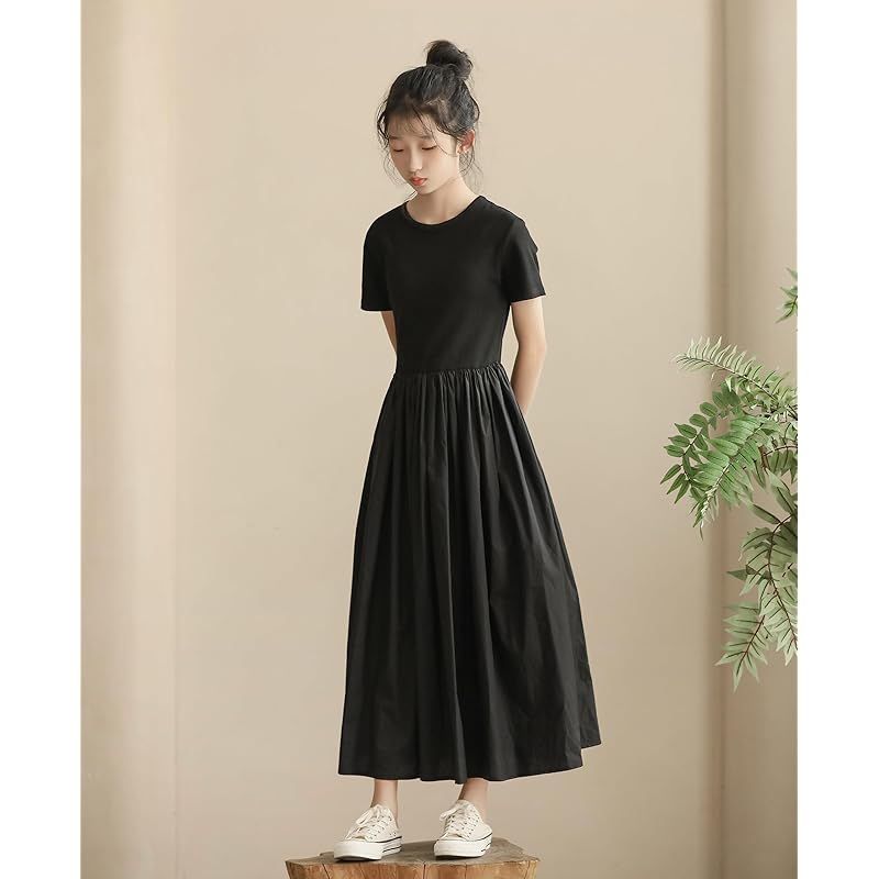 トップス [Weileenice] 黒 165 ワンピース 女の子 半袖 発表会 ドレス 