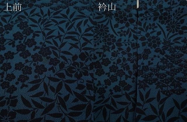 平和屋着物▽上質な小紋 単衣 藍 型染め 草花尽くし 鬼しぼ縮緬 正絹
