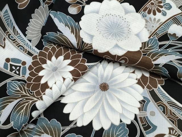 平和屋着物∴夏物 浴衣 綿紅梅 束ね熨斗吉祥花文 黒地 綿 逸品  