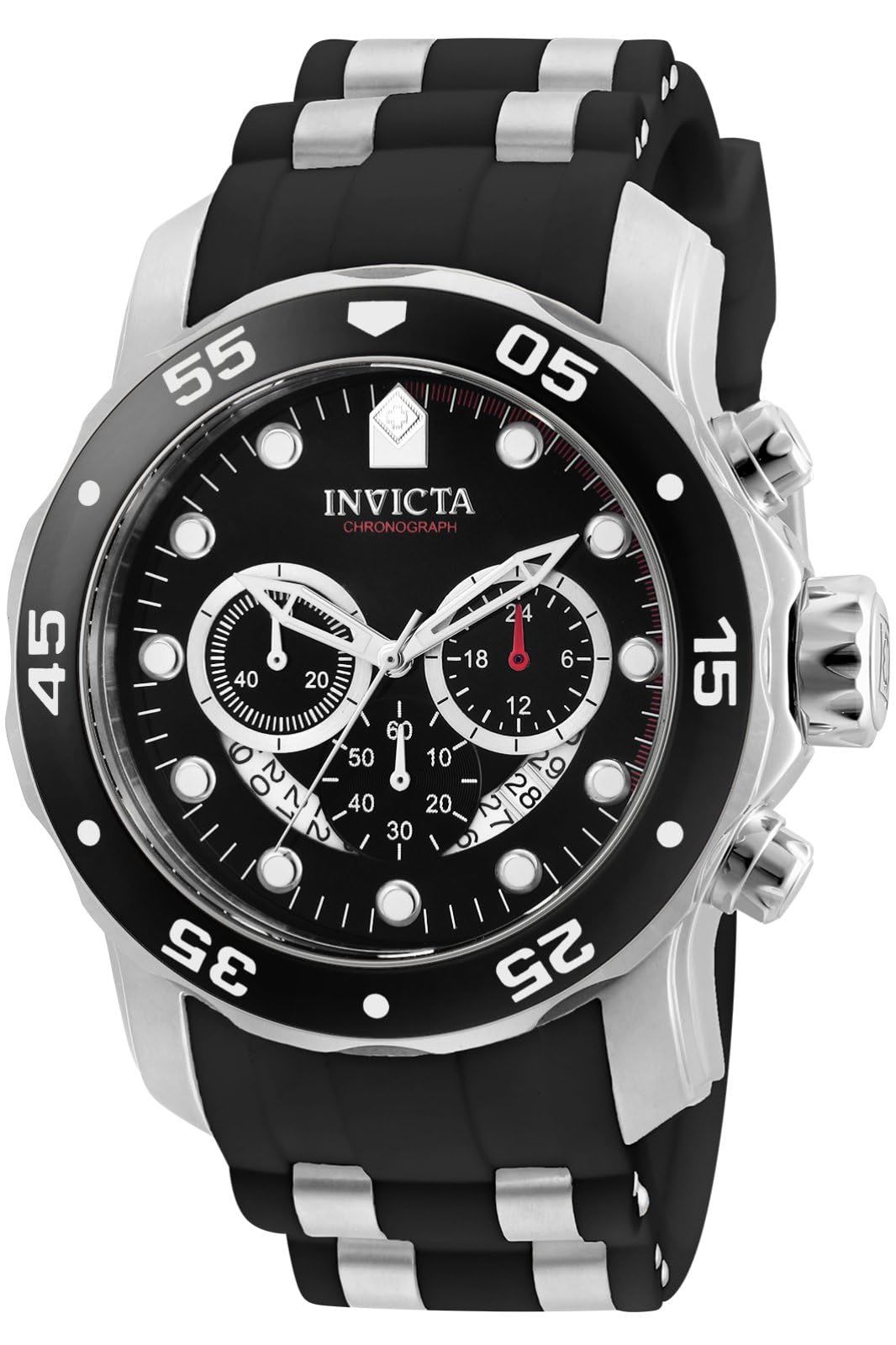 インビクタ 腕時計 Pro Diver 石英 48mm ケース スチール ブラック ステンレススチール ポリウレタンストラップ ブラックダイヤル 6977 メンズ 正規輸入品 シルバー 並行輸入品