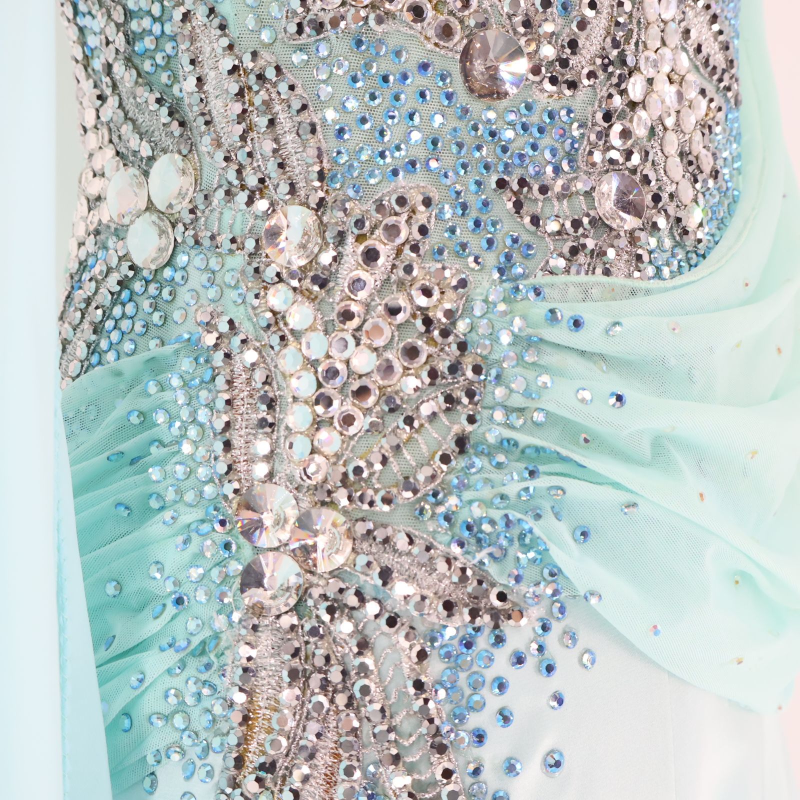 社交ダンス衣装】ブルー DSI ワンピース ドレス レース 綺麗 水色 高級