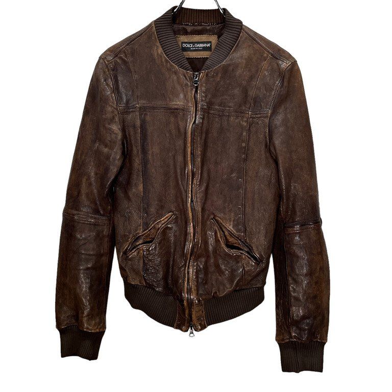 DOLCE&GABBANA ラムレザーミリタリーブルゾン ボンバージャケット MA-1