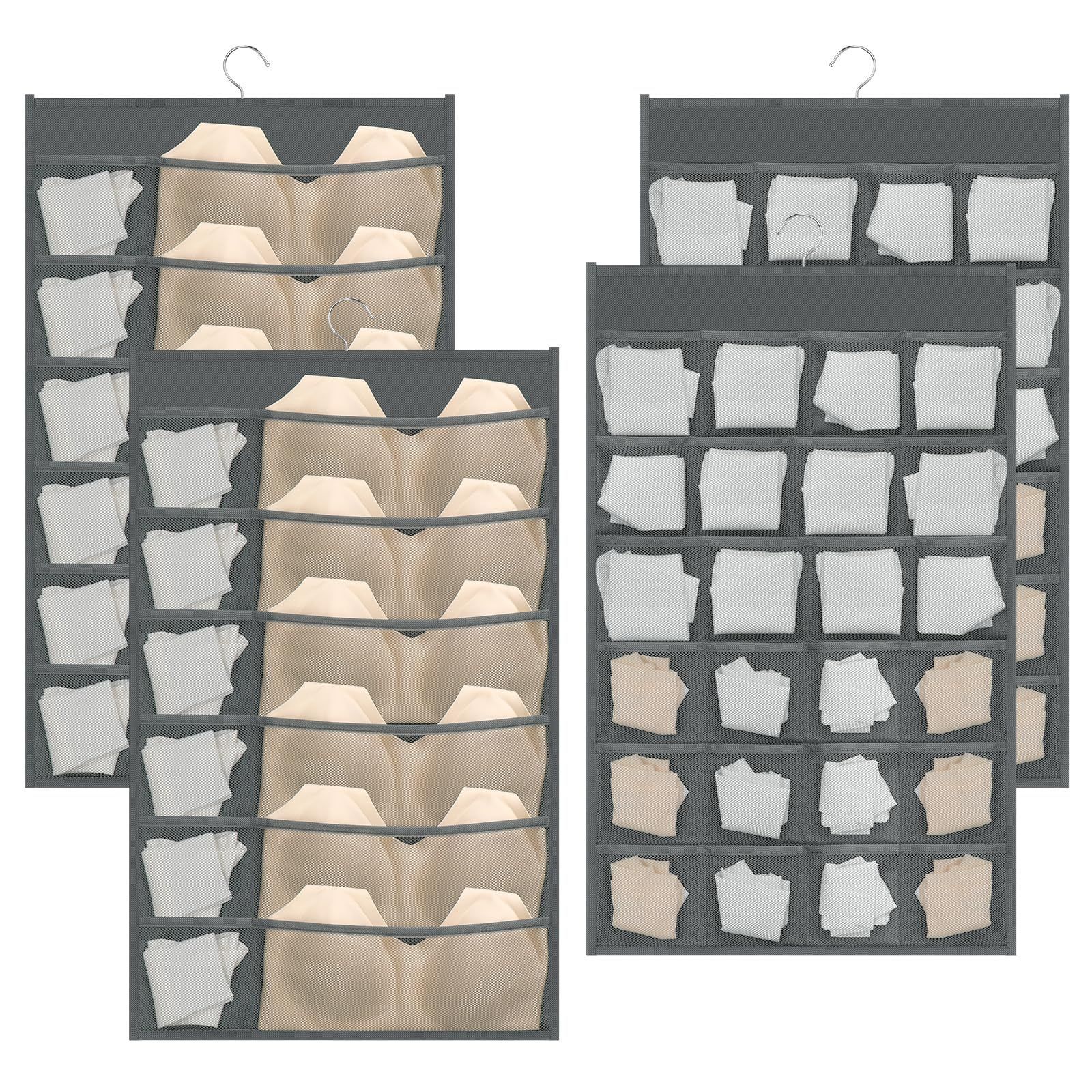 売切注意 お急ぎ下さい ブラジャー 下着 靴下 下着 パンツ 収納ポケット 壁掛け ネクタイ 36ポケット 折り畳み 下着収納ウォールポケット 旅行用 吊り下げ 2枚組 両面収納 小物収納 収納 フック付き グレー Homgaty