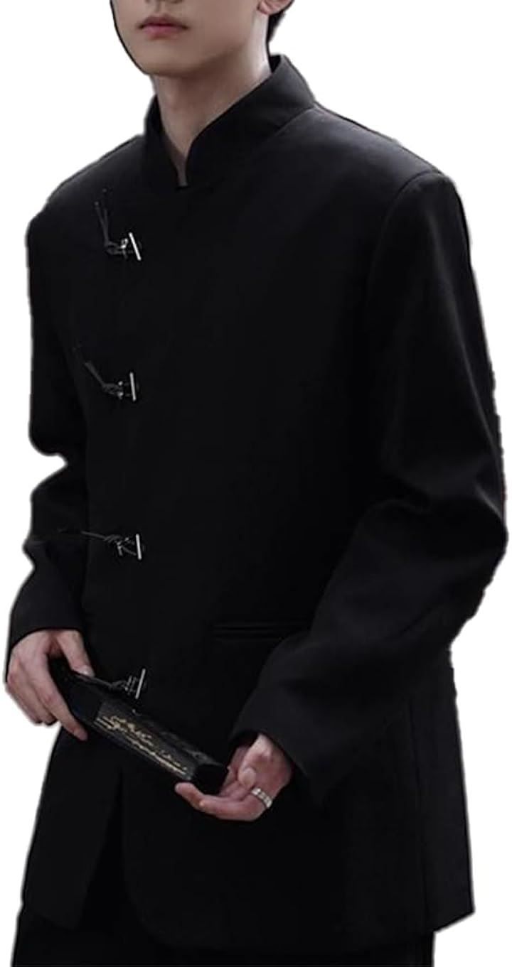 キッソス（ＫＩＳＳＯＳ） メンズ ジャケット チャイナ テーラードジャケット チャイナボタン 漢服 モード カジュアル(ブラック，  XL)