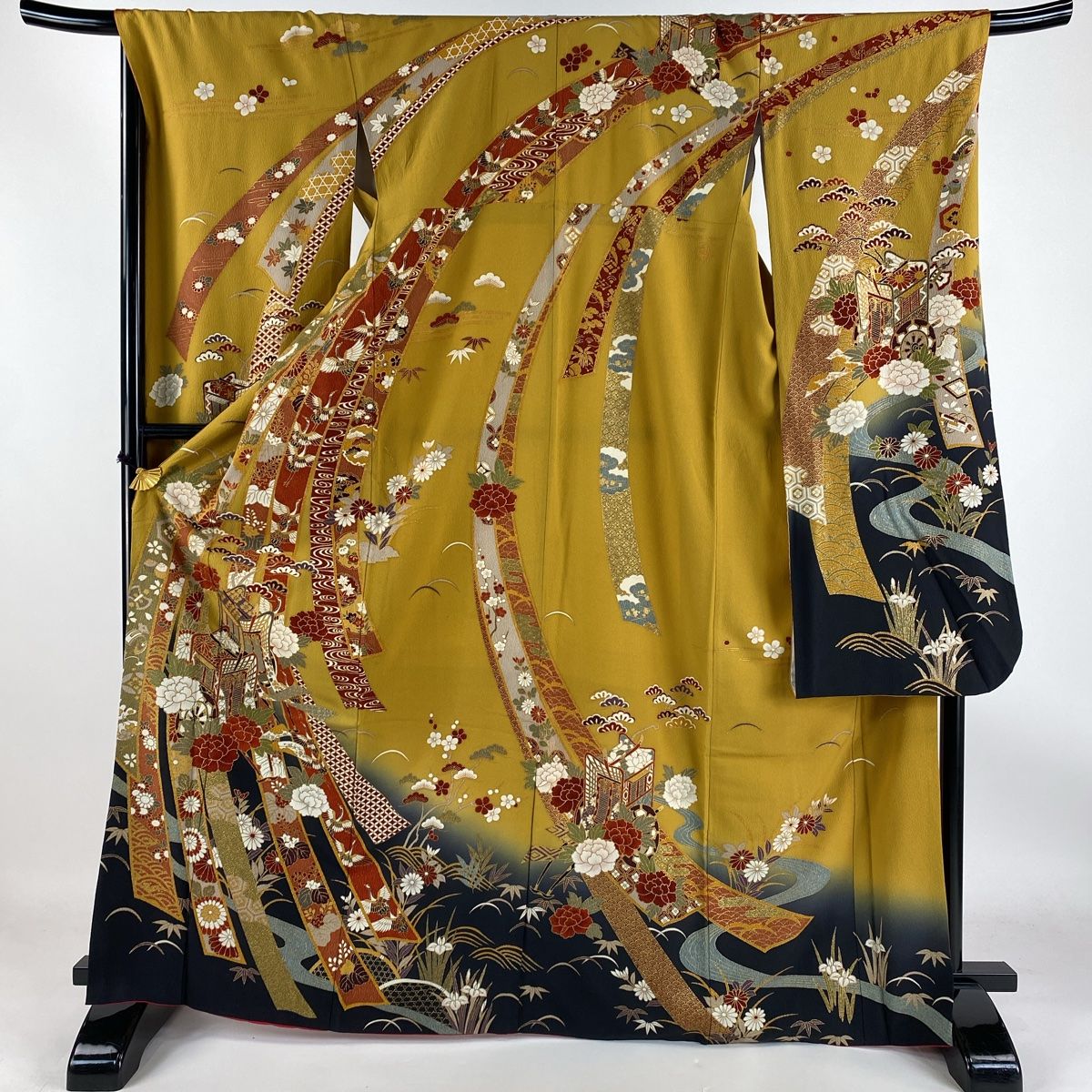 振袖 身丈167cm 裄丈68.5cm L 袷 熨斗 松竹梅 金銀彩 ぼかし クリーム 正絹