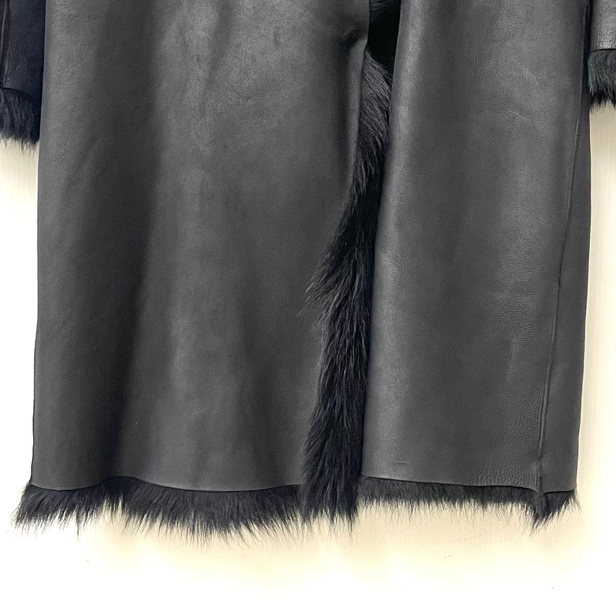 美品 JOSEPH ブラック ロングファーコート JOSEPH ジョゼフ ファーロングコート ラムレザー 黒 ブラック M