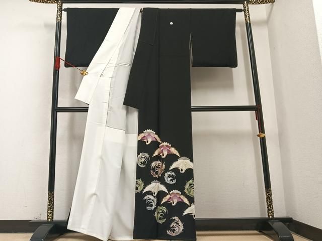 平和屋着物○京の名門 じゅらく謹製 帝王紫 黒留袖 群鶴稲