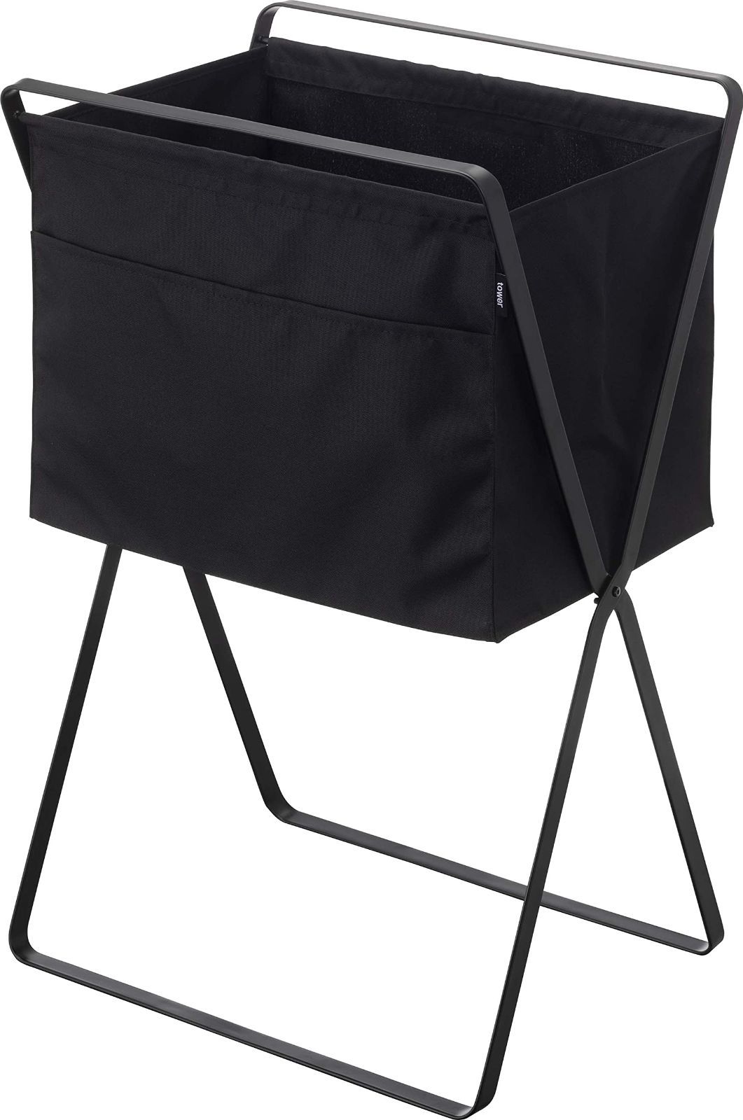 人気商品 洗濯カゴ 5662 折りたたみ ランドリーバッグ tower タワー 使用時 約W46XD35.5XH70cm ブラック ランドリーバスケット 高床式 折り畳み 山崎実業 Yamazaki