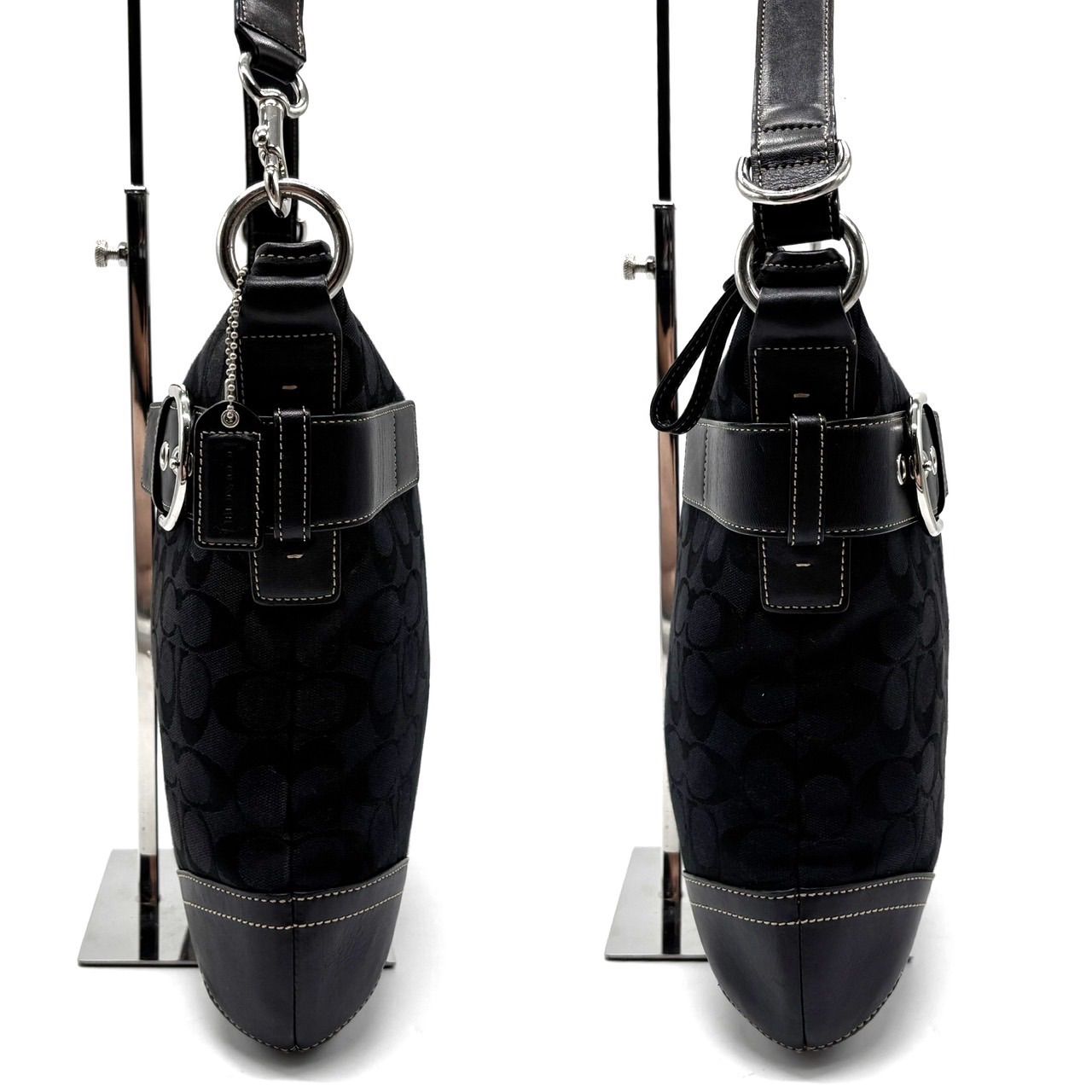 未使用級701 コーチ ショルダーバッグ シグネチャー レザー キャンバス 黒 コーチ COACH ショルダーバッグ シグネチャー 黒 グレー