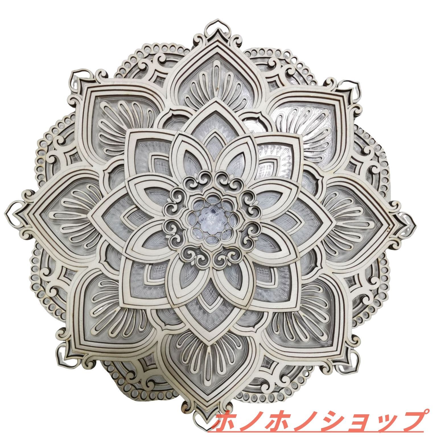 美品常夜灯 曼荼羅 ナイトライト 壁掛けライト おしゃれ 厳か 幻想的 ホワイト LED USB充電 立体 幻想的 絵画のような壁ライト
