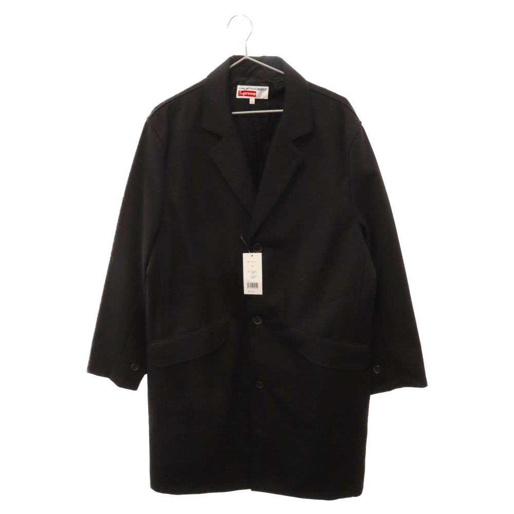 SUPREME (シュプリーム) 18AW×COMME des GARCONS SHIRT Wool Blend Overcoat コムデギャルソンシャツ  ウールブレンドオーバーコート チェスターコート スプリットロゴ ブラック - メルカリ