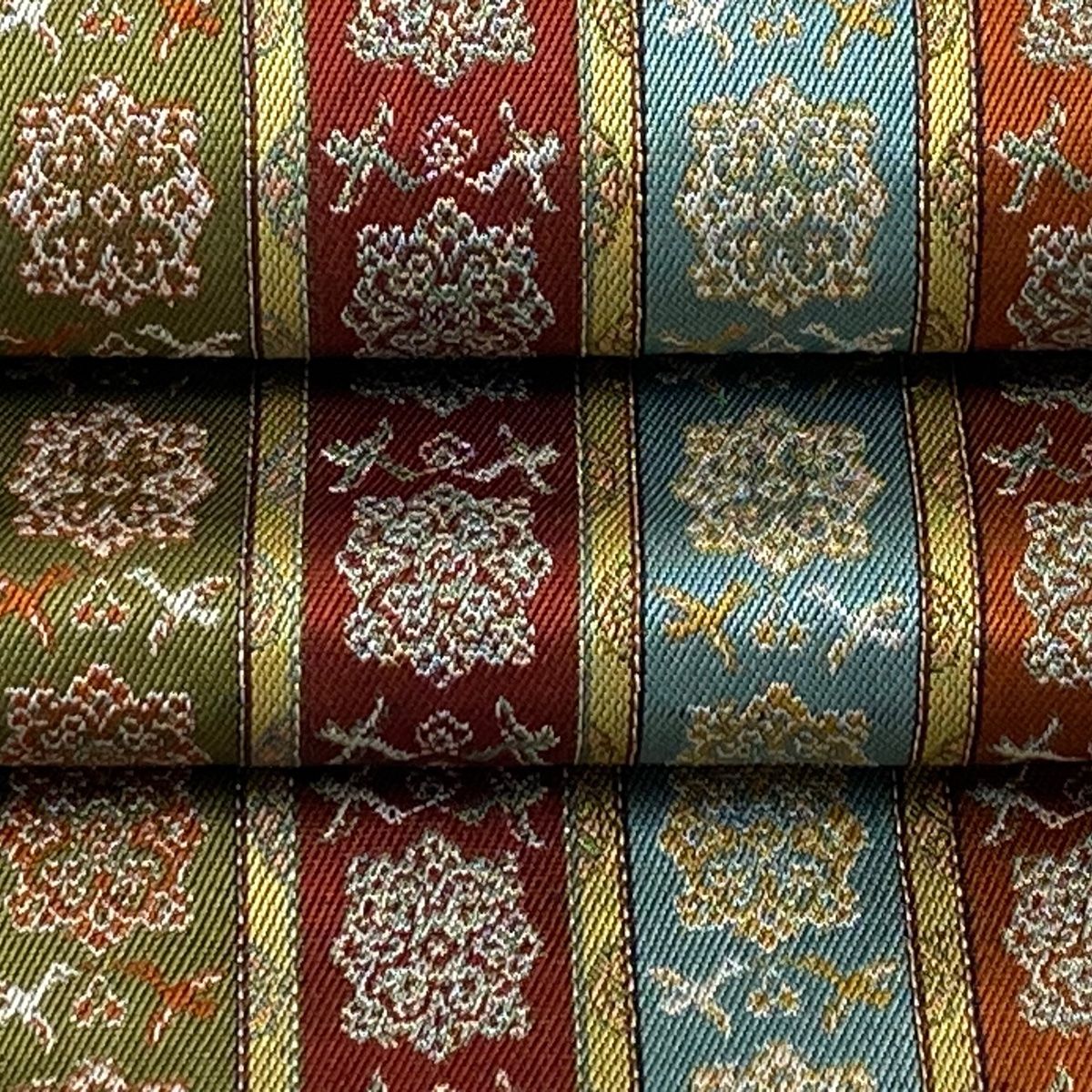 開き名古屋帯 美品 逸品 龍村美術織物 獅噛文長斑錦 金糸 黒
