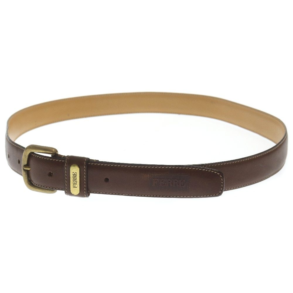 TIBERIO FERRETTI (ティベリオフェレッティ) 剣先ロゴ刻印 ゴールド金具 レザー ベルト ブラウン/ゴールド
