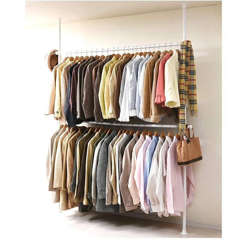 山善 YAMAZEN 突っ張りポールハンガーラック ダブル ホワイト WJ-775 0