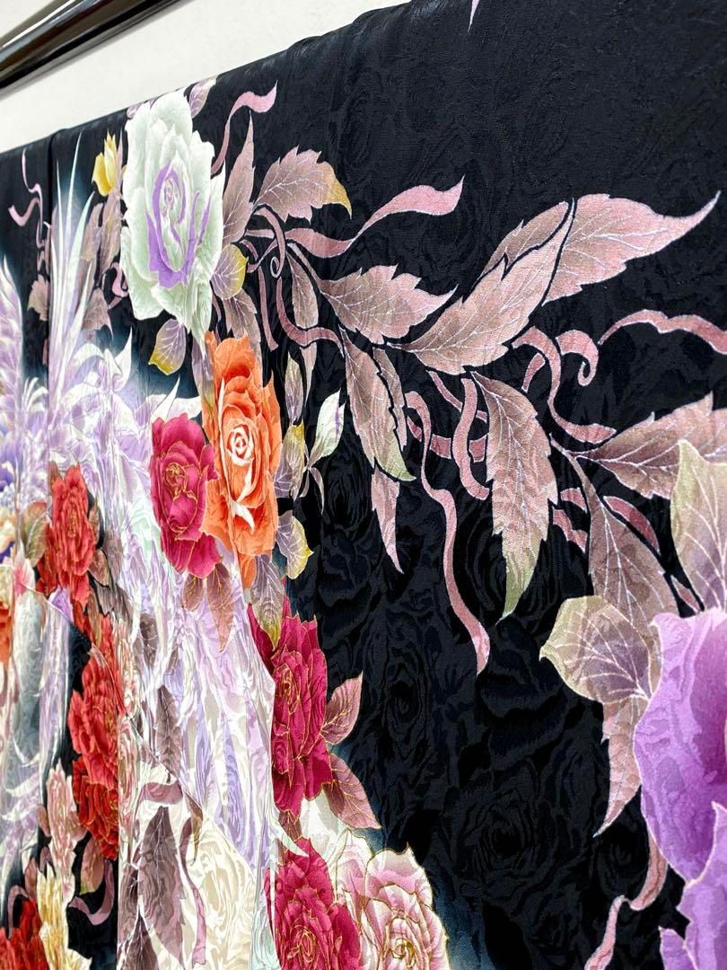 モード系 cantare ブランド振袖 ラメ刺繍 薔薇 紋意匠 身丈170cm 撥水