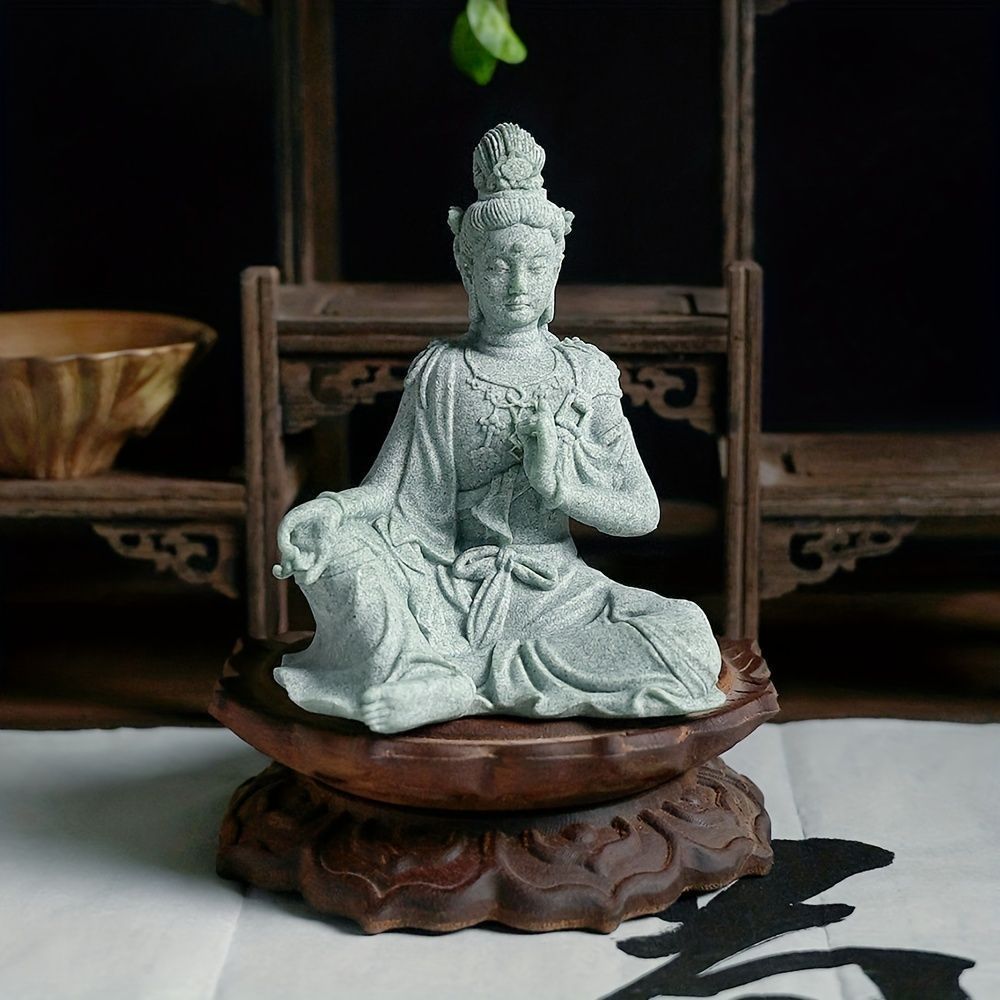 魚藍観音　菩薩　銅　仏像　彫刻　置物　風水　金運　骨董　インテリア　アンティーク 水月観音半跏思惟像鋳造ブロンズ風彫像高さ約36cm置物慈悲の