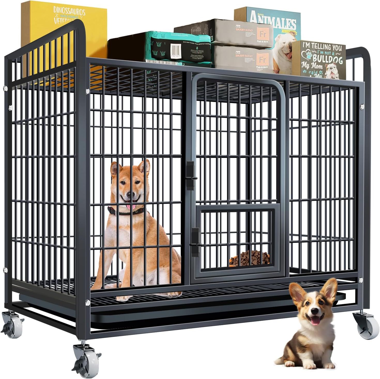 Areden 犬のケージ 屋根付き 製品サイズ 77x54x80cm 犬 サークル ペットサークル ケージ 折りたたみ キャスター付き引き出し式トレー 組立簡単 掃除簡単 犬用 小型犬 中型犬 大型犬 脱出防止 室内外兼用 ペット用品 移動便利