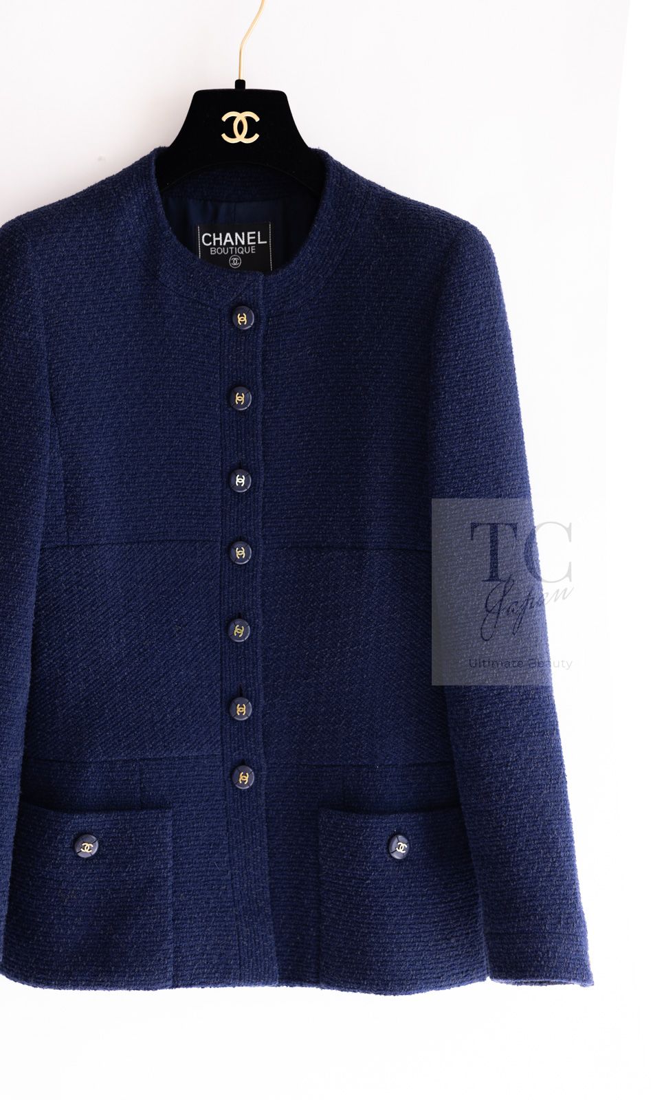 シャネル ジャケット CHANEL ヴィンテージ ネイビー ウール コットン