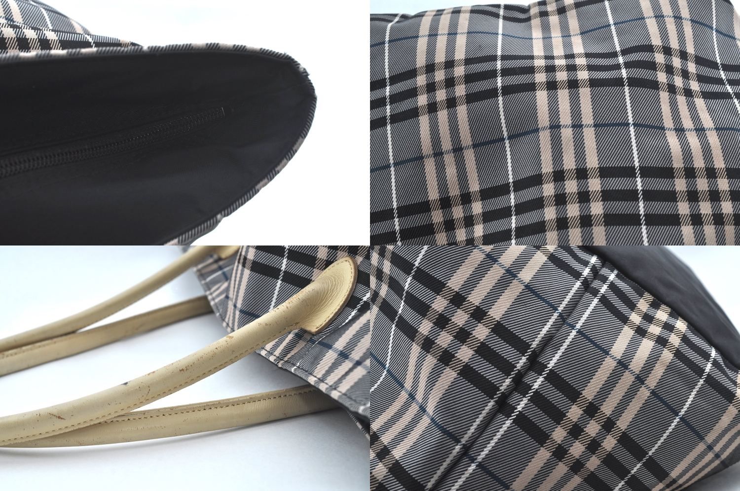 BURBERRY BLUE LABEL バーバリーブルーレーベル チェック柄 ショルダートートバッグ ナイロン レザー グレー ブラック L2720
