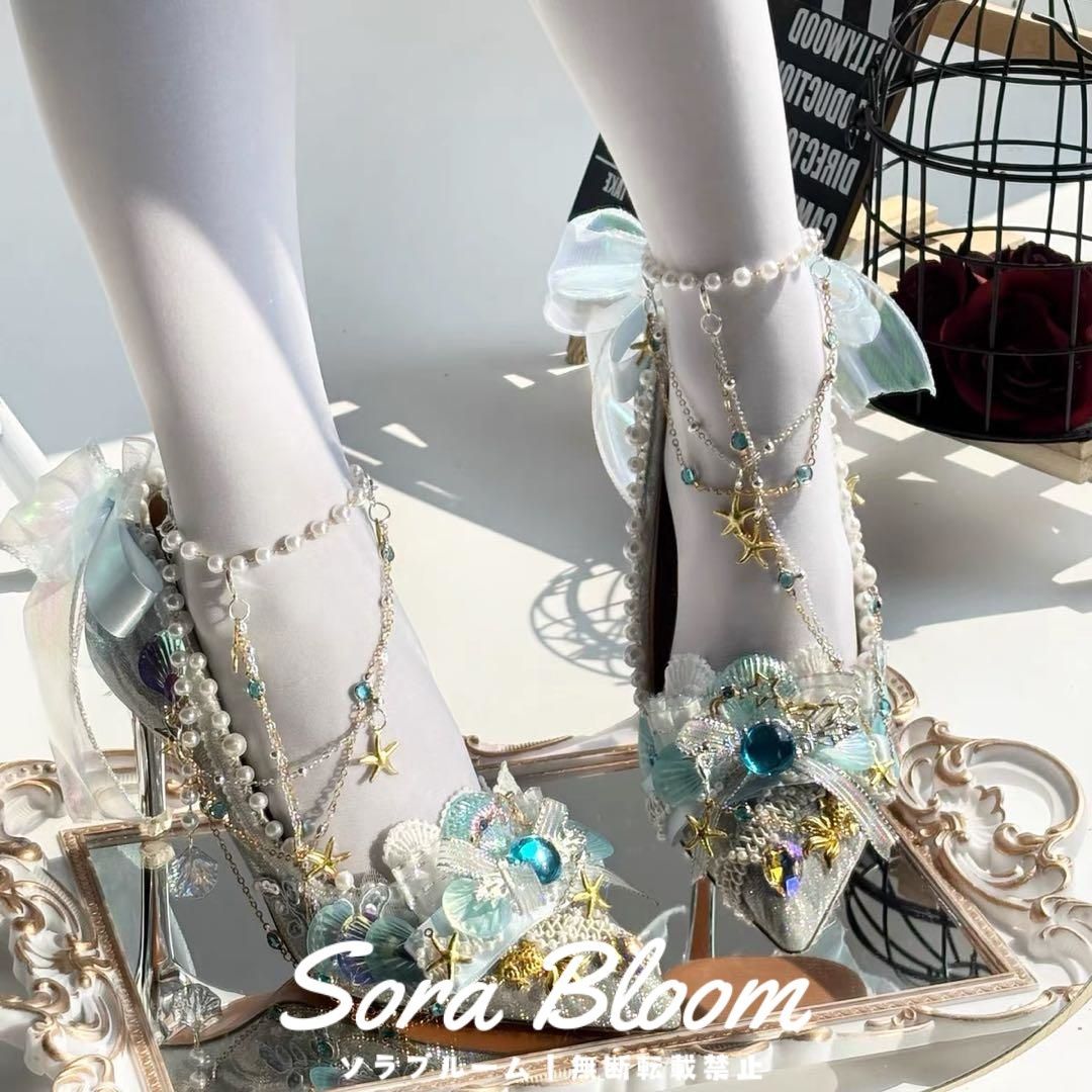 【上品で大人気♪】新品未使用おしゃれヒール★ロリータ?マーメイドシューズ?女子会パーティーイベントに最適 洗濯機OK