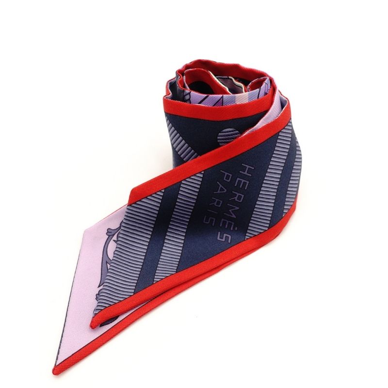 エルメス HERMES スカーフ Twilly ツイリー シルク100％ レッド