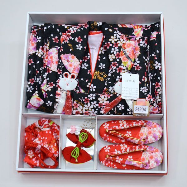 七五三 三歳 女児 被布着物フルセット 黒色 うさぎ 3歳 3才 三才