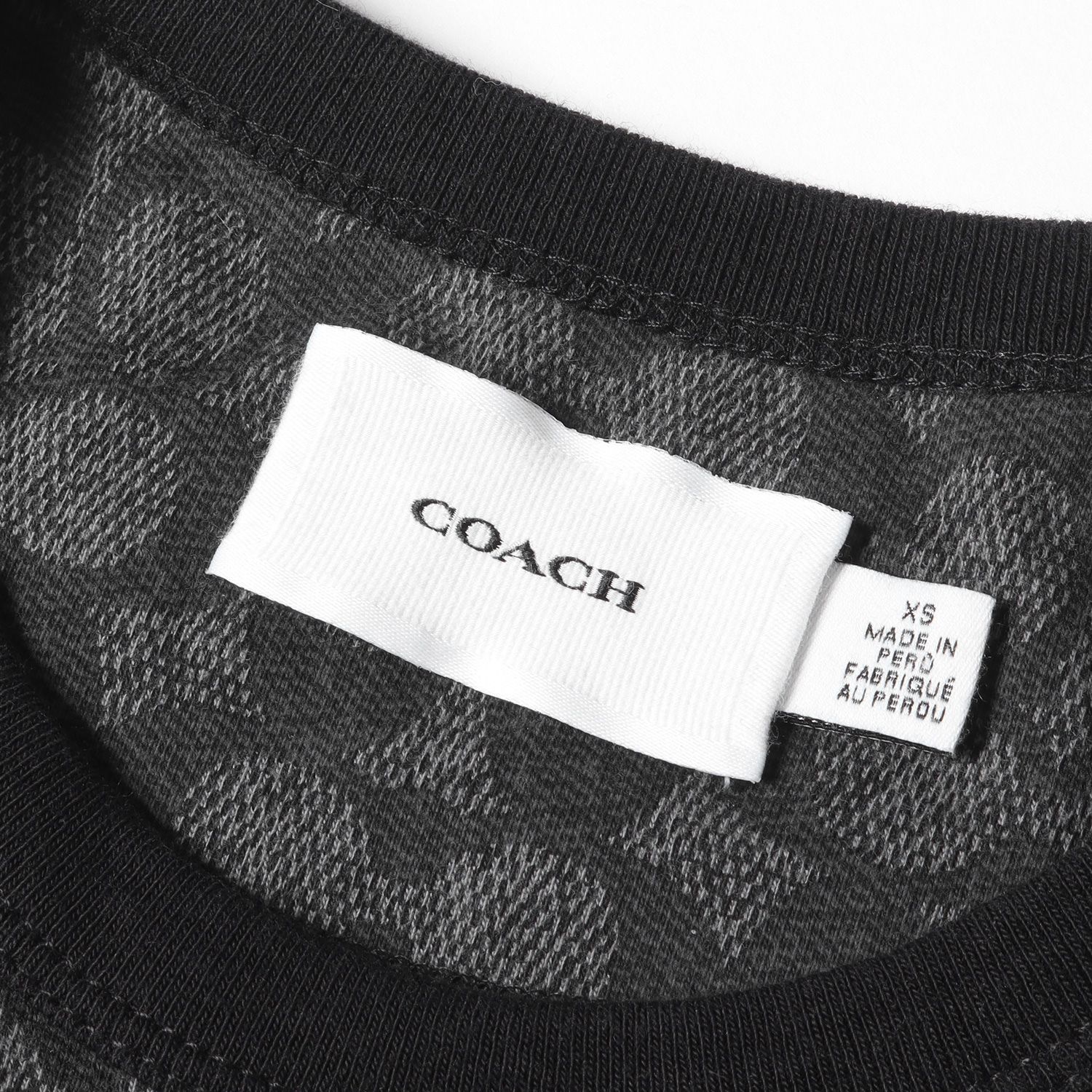 COACH コーチ Tシャツ サイズ:XS シグネチャー ロゴ 総柄 リンガーネック 半袖 Tシャツ C5763 現行モデル エッセンシャル フォーエバー チャコールグレー トップス カットソー 【メンズ】