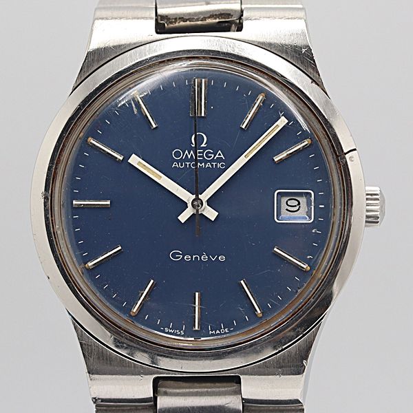 OMEGA ジュネーブデイト自動巻き メンズ腕時計 青文字盤稼働品