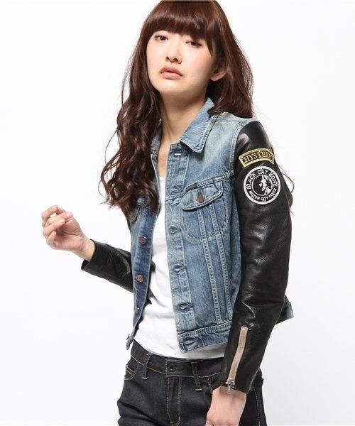HYSTERIC GLAMOURヒステリックグラマー 袖レザー デニム ジャケットF 0151AB10
