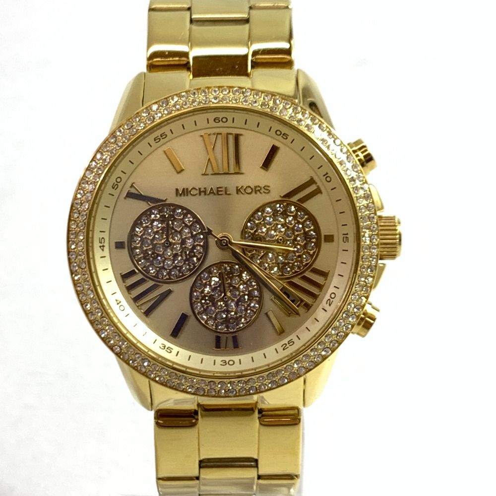 04w4945▽ MICHAEL KORS マイケルコース ブリン パヴェ クォーツ ゴールド ダイヤル ゴールド スチール ストラップ 腕時計 レディース MK7199 八王子店
