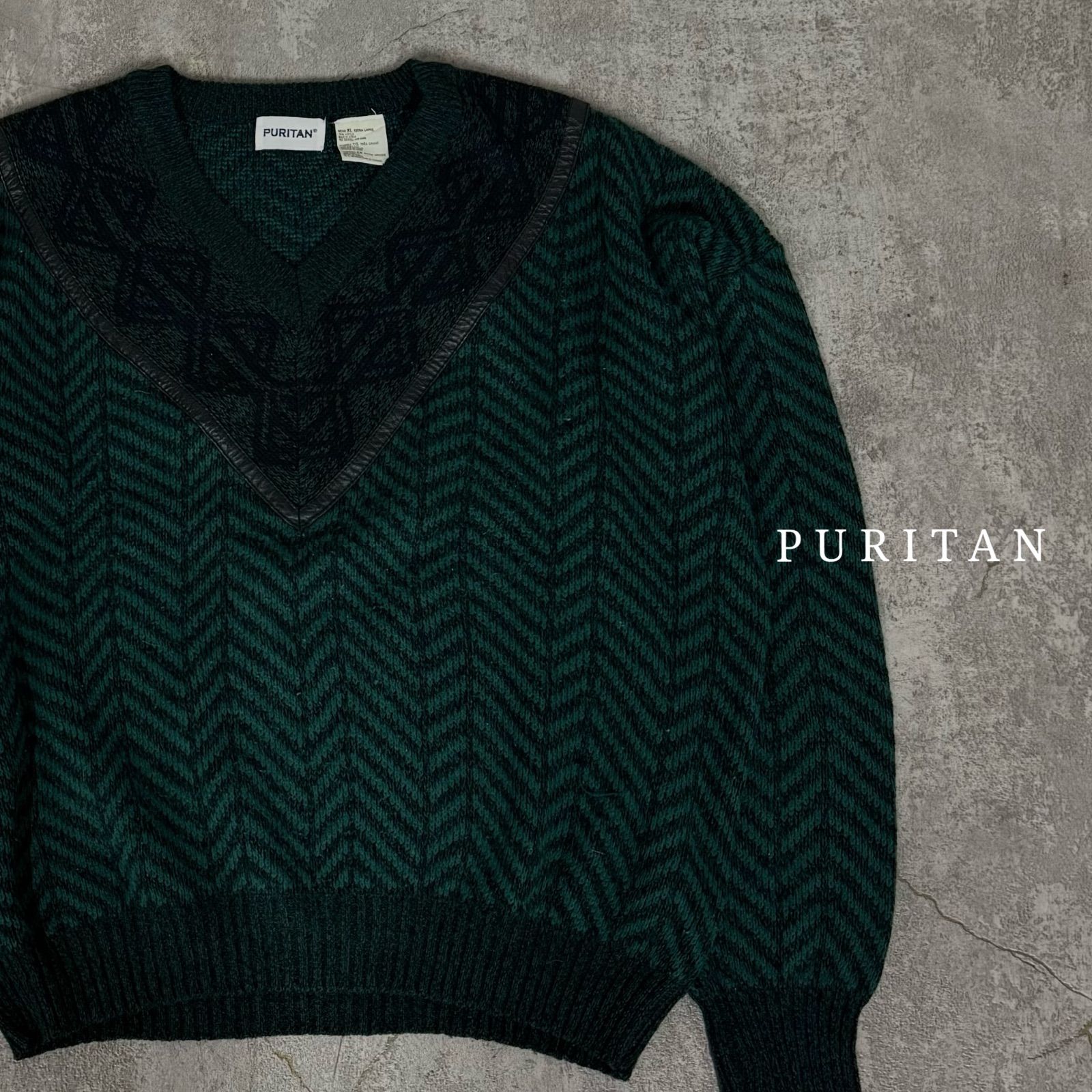 VA-115 PURITAN Vネック ニット セーター ヘリンボーン XLサイズ ビンテージ オーバーサイズ