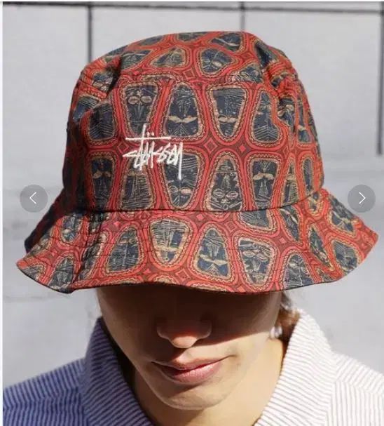 M L STUSSY ステューシー マスク パターン バケットハット レッド
