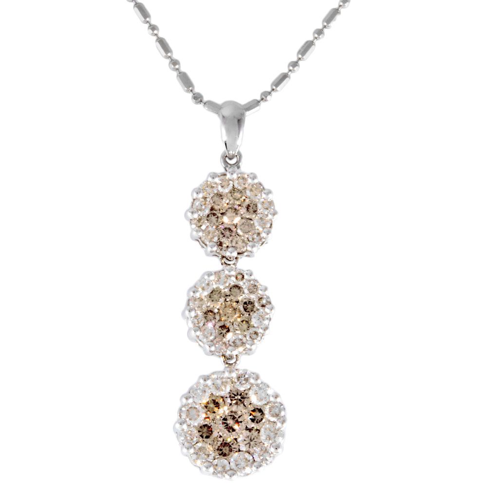 三連 ネックレス ダイヤモンド 2.10ct Pt850 K18WG ブラウン 三連 ネックレス ダイヤモンド 2.10ct Pt850 K18WG ブラウン