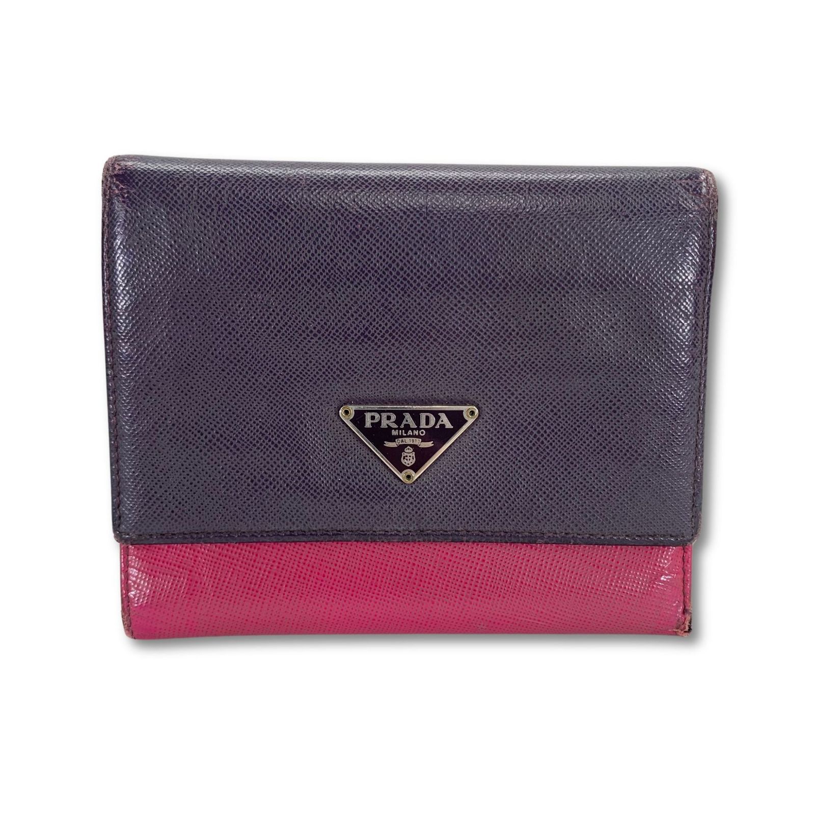 PRADA ピンク サフィアーノ レザー 二つ折り財布 ゴールド金具 PRADA