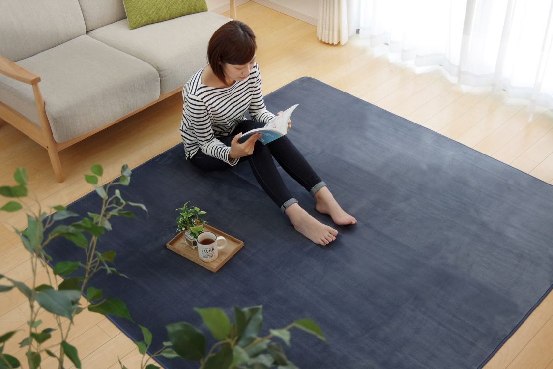 【在庫セール】無地 ピオニー 1.5畳 約130×185cm ブルー カーペット 洗える 抗菌 ラグ 防臭 無地 イケヒコ #9810238