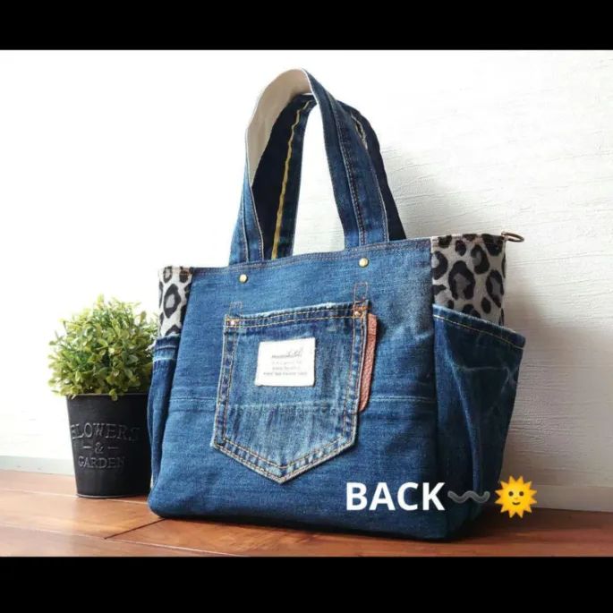 ♾専用♾ ふんわりトートバッグ▸︎▹︎デニムリメイク レオパ▸︎▹︎ハンドメイド No.336【DENIM✖️leopard✖️ステンシルBAG❤️】ヒョウ柄