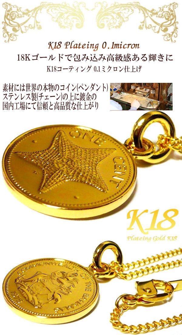 バハマ 18金 18K コーティング コイン ネックレス ペンダント 001