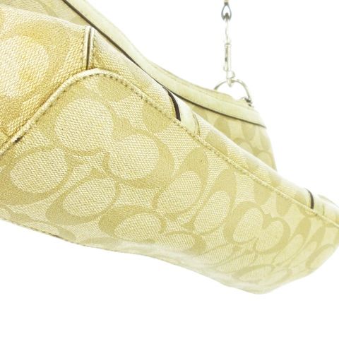 【良品】COACH PVCレザー シグネチャー ゴールド金具 ショルダーバッグ 良品】COACH PVCレザー シグネチャー ゴールド金具 ショルダーバッグ
