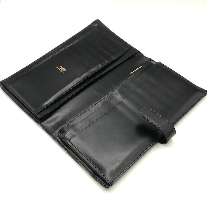 良品 HERMES エルメス ソミュール ディアンヌ ボックスカーフ G金具 二つ折り ロA刻印 長財布 ウォレット ブラック a7094 良品 HERMES エルメス ソミュール ディアンヌ ボックスカーフ G金具 二