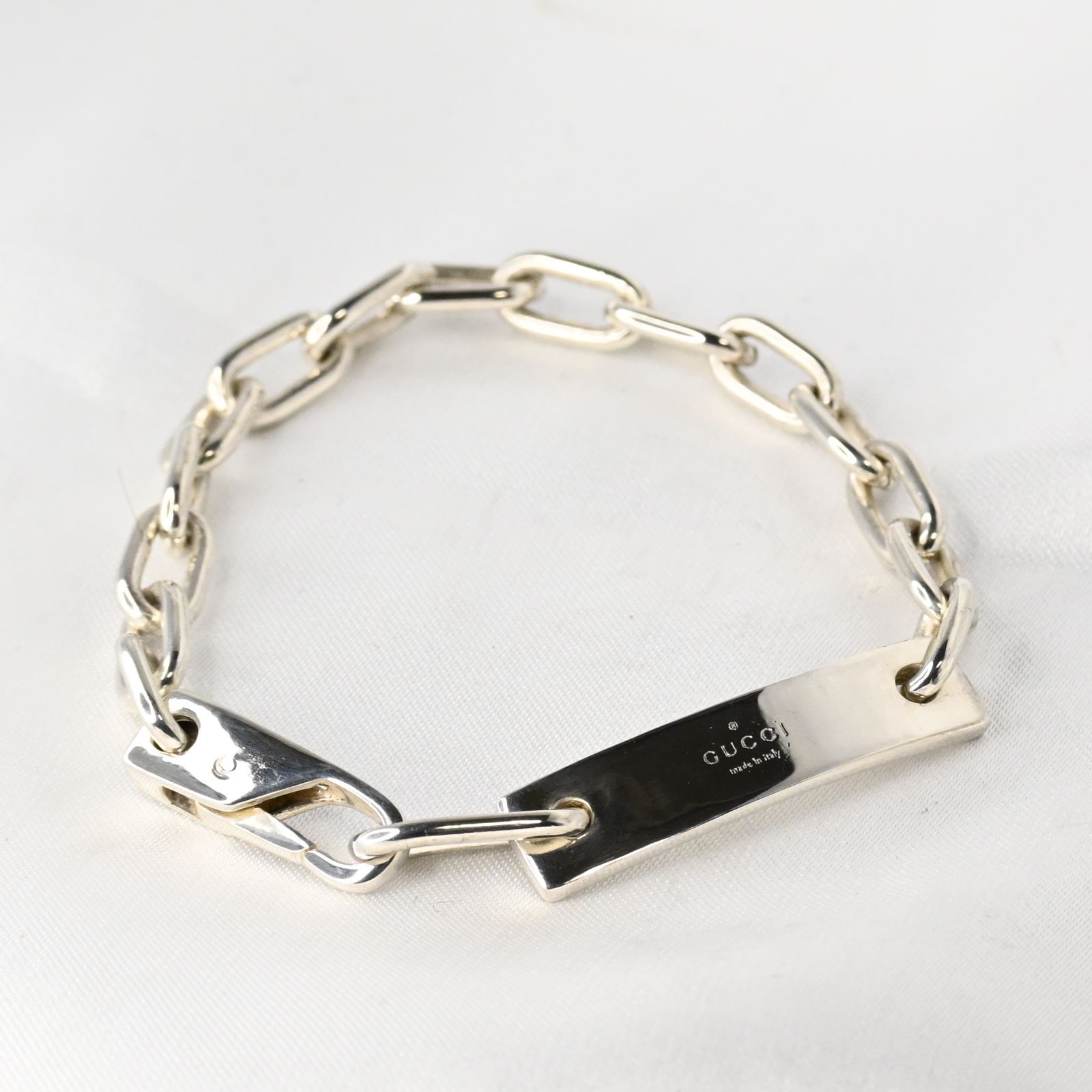 研磨済】GUCCI ロゴ プレート ID ブレスレット 19cm Ag925 箱付き 