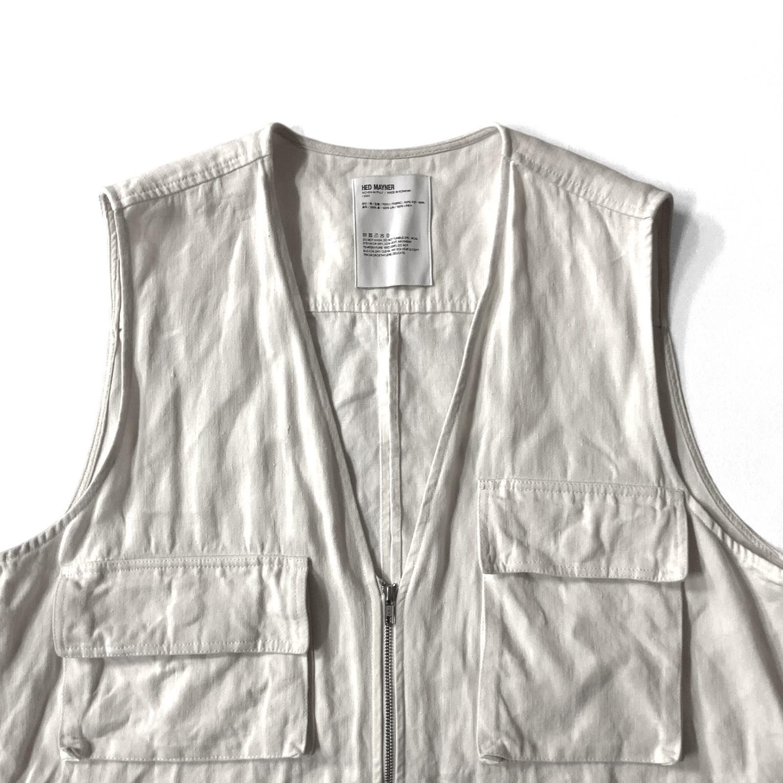 【中古品】22SS HED MAYNER ヘドメイナー DOUBLE LAYERED CARGO VEST ダブルレイヤードカーゴベスト  リネンキャンバス オーバーサイズ S アイボリー