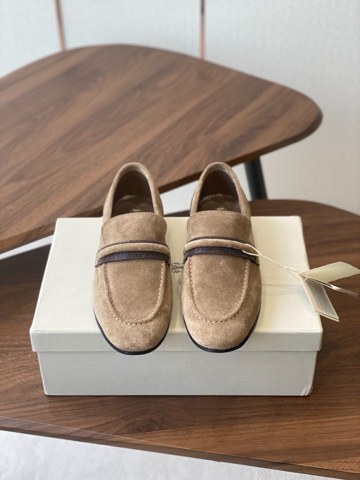 美品✨️ブルネロクチネリ　モカシン　スエード　ファー　37　24cm　グレー レディース フラットシューズ＆ローファー | Brunello Cucinelli