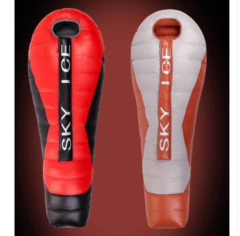 高品質 寝袋 グースダウン95% マミー型 冬用 羽毛 400T撥水加工 コンパクト アウトドア キャンプ 車中泊 防災用 400g ダック レッド HRDEVELOPMENT_JP