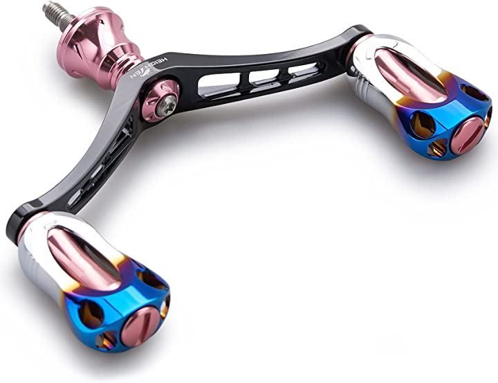 HEIGHTEN 92mm リール ハンドル 22mm ノブ 搭載 シマノ ダイワ 通用 スピニングリール用 Aurora Series 桜ピンク＆ブラック 573( 桜ピンク(ノブ)＆ブラック(ハンドル))