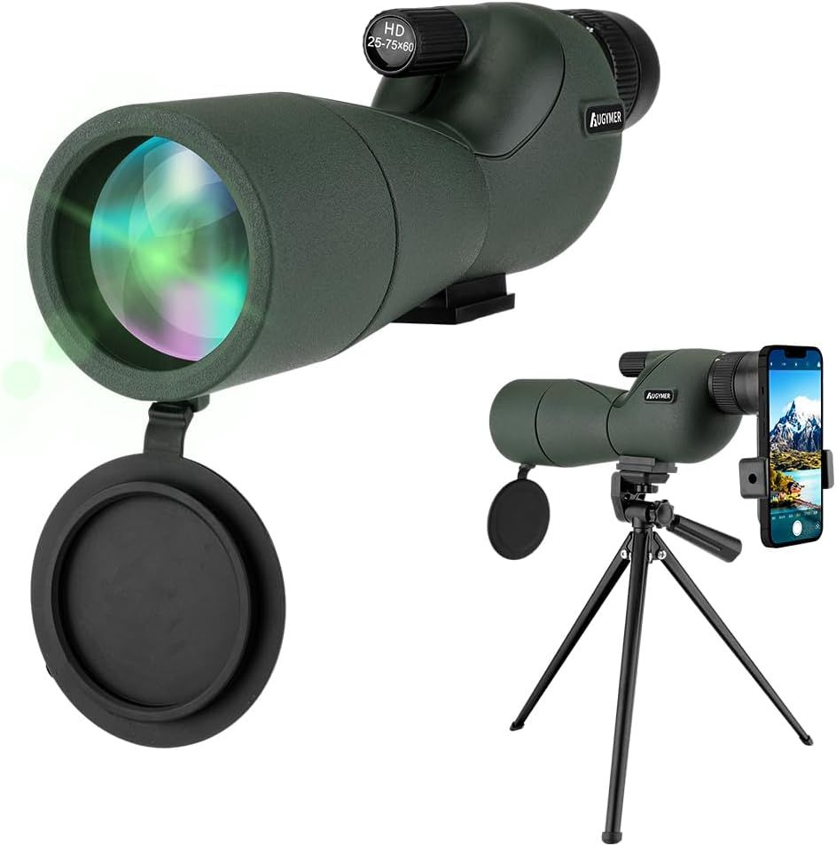 AUGYMER 単眼鏡 望遠鏡 25-75×60mm - 高倍率 望遠レンズ バードウォッチング 望遠鏡 FMCレンズ 軽量 防水 耐衝撃 スマートフォン対応 伸缩三脚付き コンサート 花火大会 登山 野鳥観察 アーチェリ