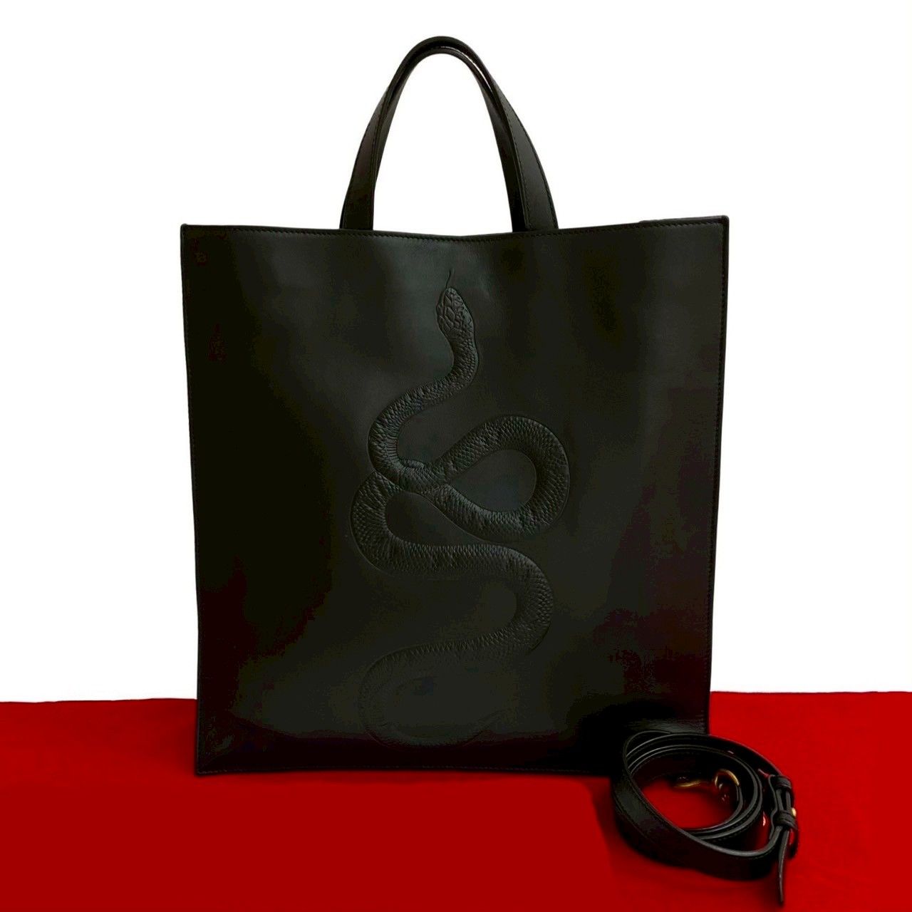 極 美品 GUCCI グッチ キングスネーク エンボス レザー 本革 2way 