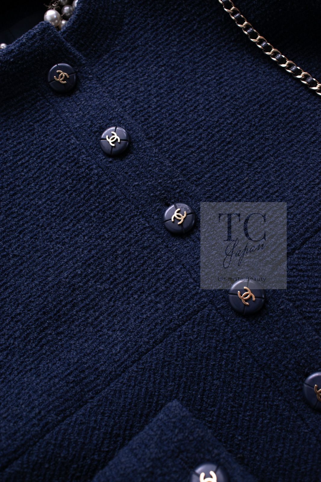 シャネル ジャケット CHANEL ヴィンテージ ネイビー ウール コットン