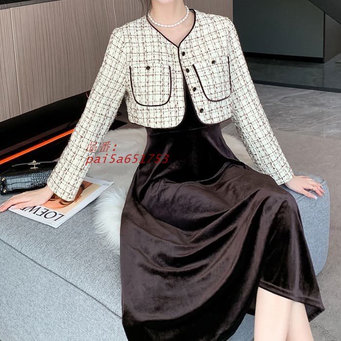セットアップ レディース ツイードジャケット ベロア キャミワンピース 2点セット お呼ばれ 40代 60代 春秋 フォーマル 30代 50代 女子会 長袖 きれいめ pai5a651753