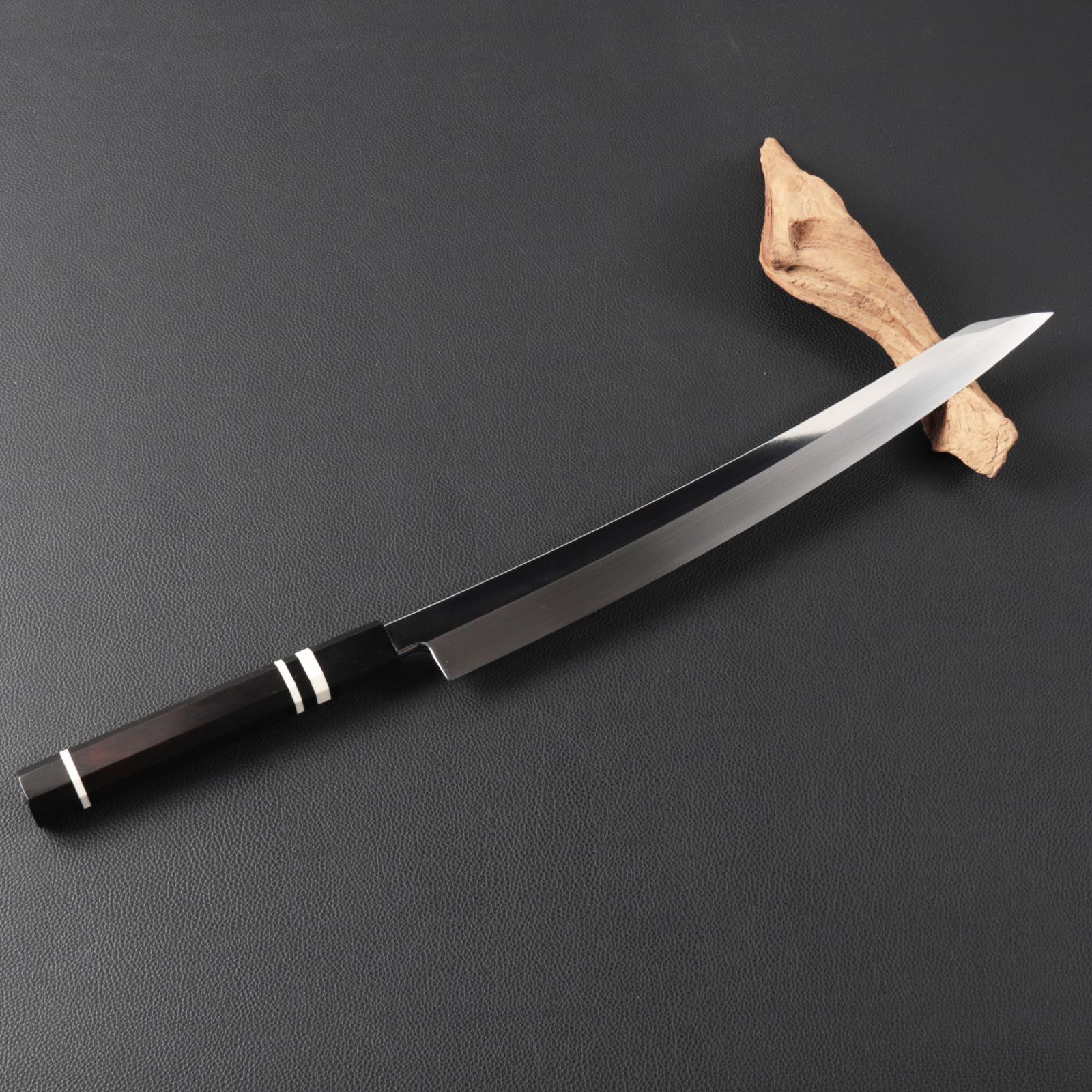 刺身包丁 鬼反り切付包丁 尺二 刃渡り360mm 通常鏡面仕上げ 本刃付け 八角柄 時選択