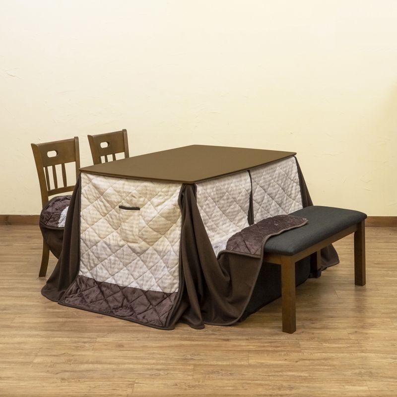 ダイニングコタツ5点セット こたつ 120×80 長方形 ベンチ チェア2脚 掛け布団 暖気逃げカバー付き ダークブラウン DBR ライトブラウン LBR 2色展開 佐220 VTM-22 こたつ 佐200 VTM-20 チェア VTM-21 ベンチ